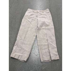 J.Jill Pants Women 10 Beige 100% Linen Wide Leg Crop Minimalist Wardrobe Coastal